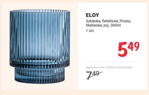 Szklanka reliefowa prosta niebieska poj. 260 ml Eloy promocja w Rossmann