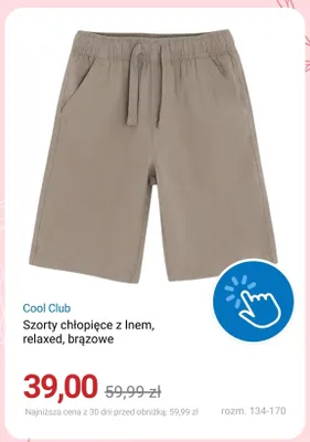 Szorty chłopięce z lnem Cool Club relaxed brązowe promocja w Smyk