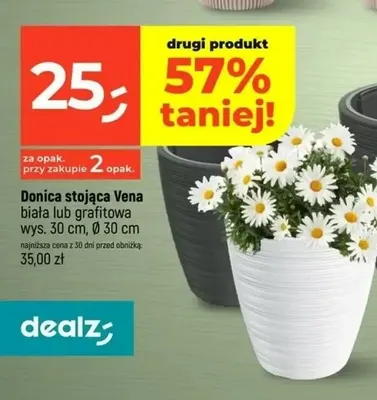 Donica stojąca Vena biała wys. 30 cm, Ø 30 cm promocja w Dealz