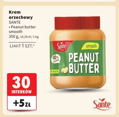 Krem orzechowy Peanut Butter Smooth Sante promocja w Intermarche