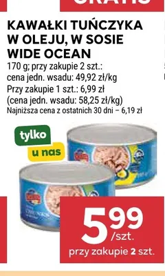 Kawałki tuńczyka w sosie własnym Wide Ocean promocja w Stokrotka