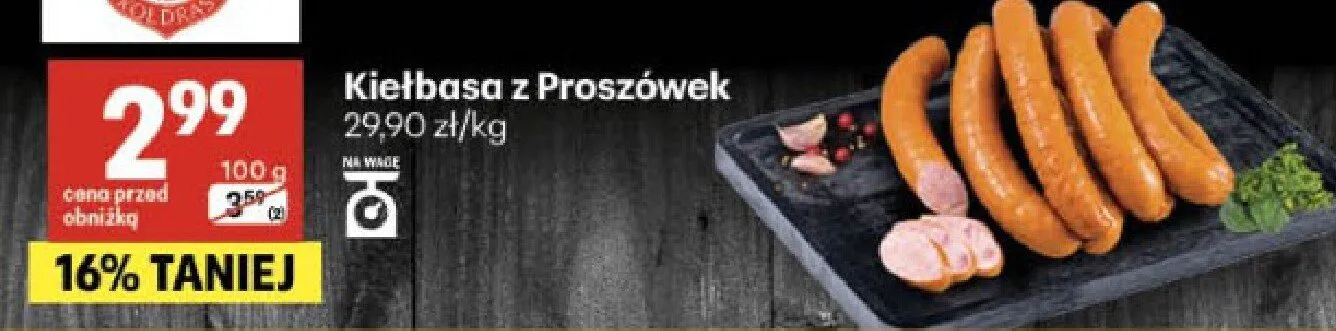 Kiełbasa z Proszówek promocja w Delikatesy Centrum