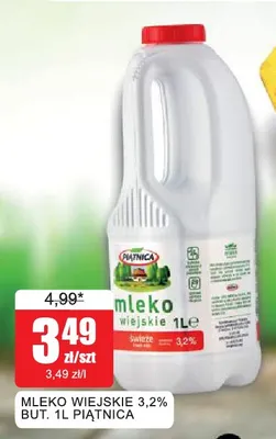 Mleko wiejskie świeże Piątnica 3,2% promocja w Bingo