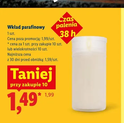 Wkład parafinowy czas palenia 38h promocja w Lidl