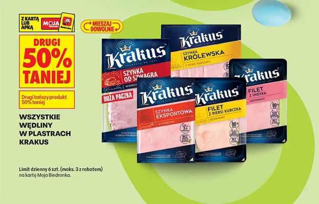 Wszystkie wędliny w plastrach DRUGA -50% promocja w Biedronka