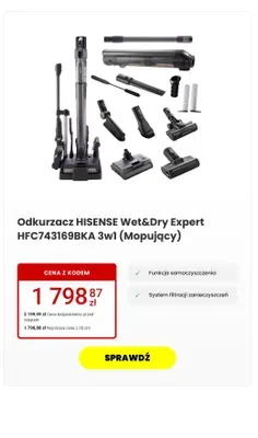 Odkurzacz Wet&Dry Expert HFC743169BKA 3w1 (Mopujący) promocja w Media Expert