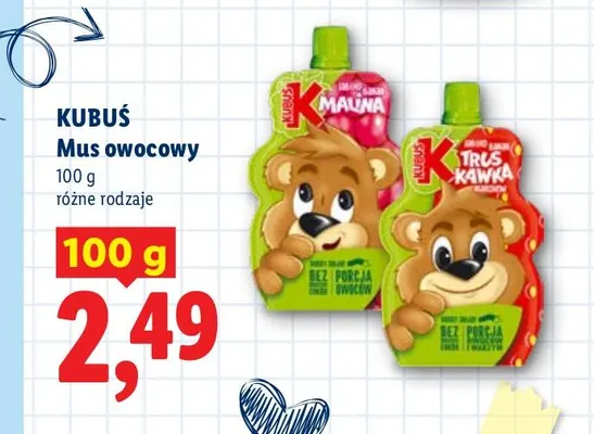 Mus owocowy Kubuś truskawka promocja w Lidl