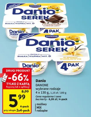 Serek homogenizowany Danio o smaku waniliowym 4-pak promocja w Intermarche