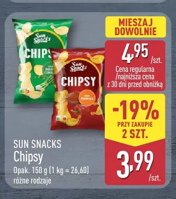 Chipsy zielona cebulka Sun Snacks promocja w Aldi