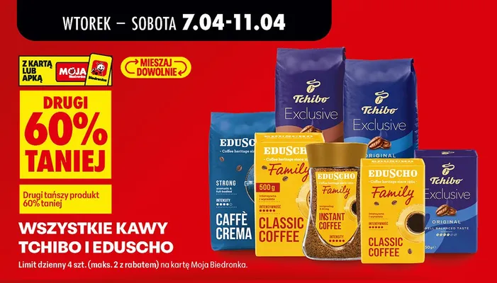 Wszystie kawy Tchibo i Eduscho DRUGA -60% promocja w Biedronka
