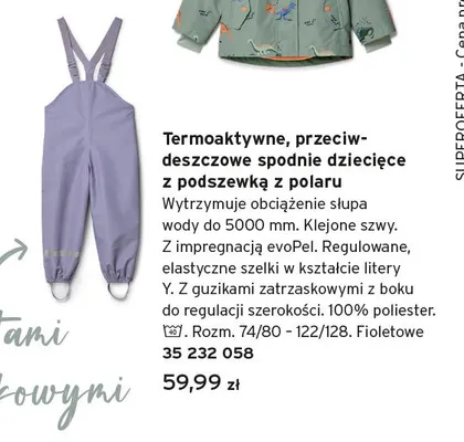 Termoaktywne przeciwdeszczowe spodnie dziecięce z podszewką z polaru promocja w Tchibo