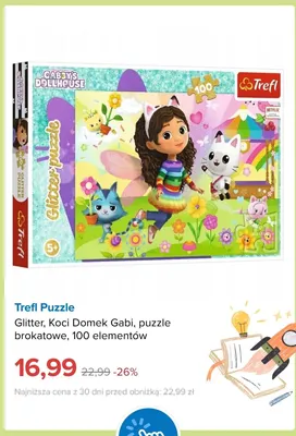 Puzzle Glitter Koci Domek Gabi brokatowe 100 elementów Trefl promocja w Smyk