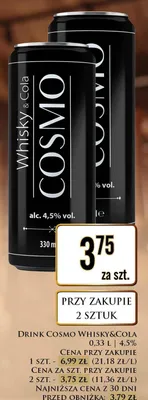 Drink Cosmo Whisky & Cola promocja w Dino