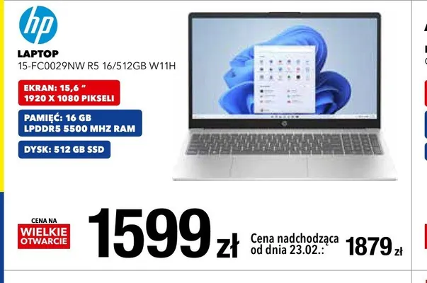 Laptop 15-FC0029NW R5 16/512GB W11H promocja w RTV EURO AGD