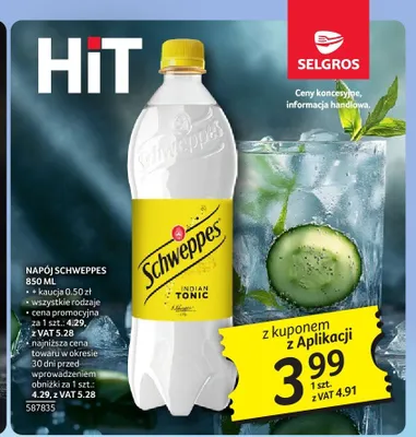 Napój gazowany Schweppes Indian Tonic promocja w Selgros