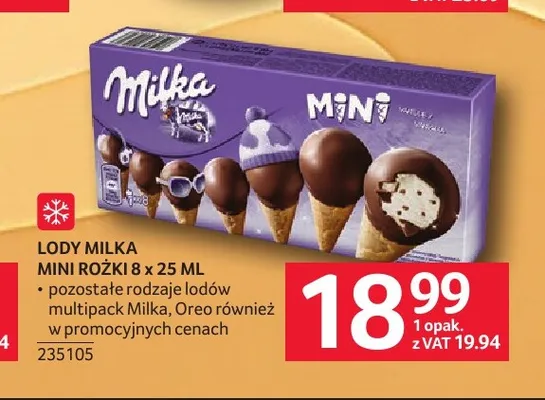 Lody Milka Mini Rożki 8-pak promocja w Selgros