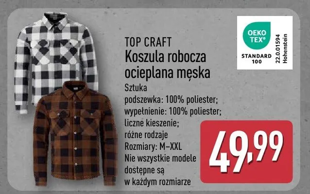 Koszula robocza ocieplana męska promocja w Aldi