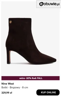 Botki brązowe 8 cm Nine West promocja w eobuwie.pl