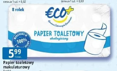 Papier toaletowy makulaturowy Eco+ 8-pak promocja w Leclerc