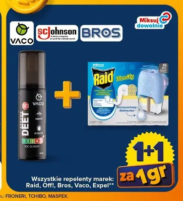 Repelenty marek Raid Off! Bros Vaco Expel promocja w Carrefour