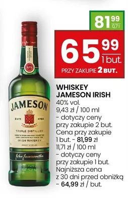 Whiskey Jameson Irish 40% vol. promocja w Twój Market