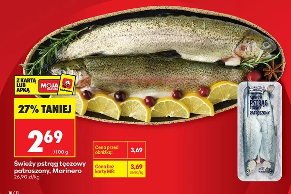 Świeży pstrąg tęczowy patroszony promocja w Biedronka