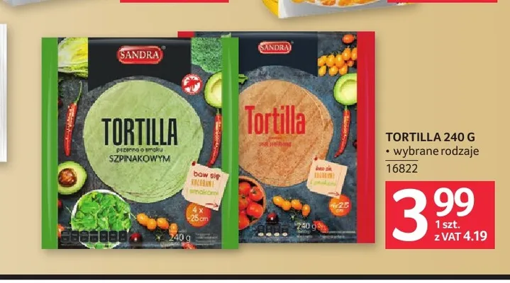 Tortilla pszenna o smaku szpinakowym Sandra promocja w Selgros