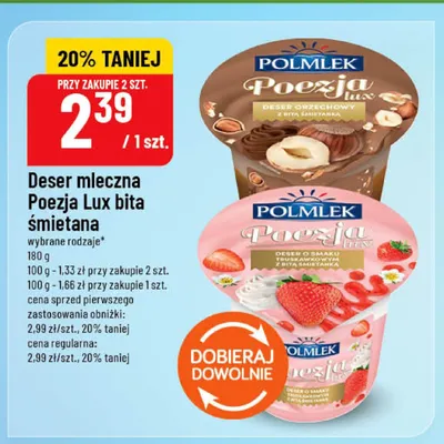 Deser mleczny Polmlek Poezja Lux truskawkowy z bitą śmietanką promocja w POLOmarket