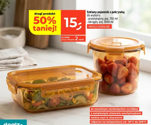 Szklany pojemnik z pokrywką prostokątny 750 ml promocja w Dealz