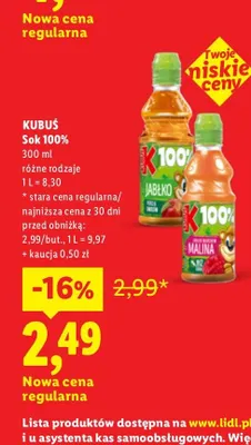 Sok 100% Malina Kubuś promocja w Lidl