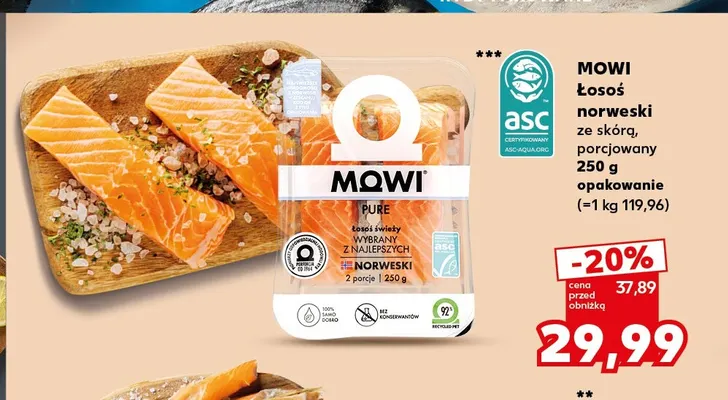 Łosoś norweski ze skórą porcjowany Mowi promocja w Kaufland