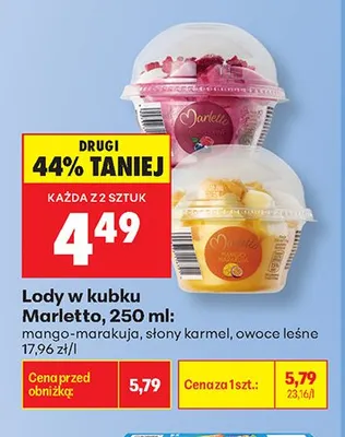 Lody w kubku Marletto słony karmel promocja w Biedronka