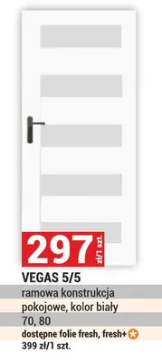 Drzwi Vegas 5/5 ramowa konstrukcja pokojowe, kolor biały promocja w Merkury Market