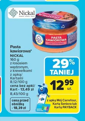 Pasta kawiorowa Nickal z łososiem wędzonym promocja w Carrefour