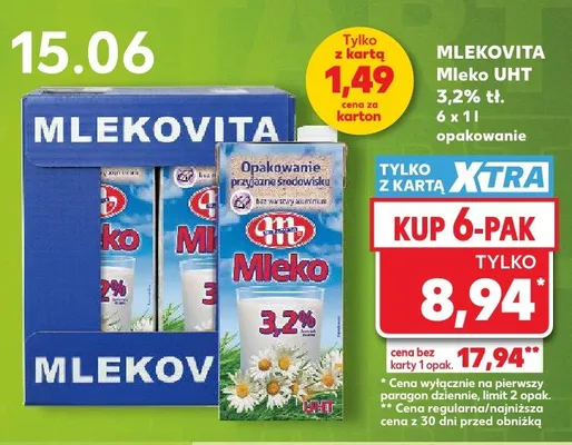 Mleko UHT 3,2% Mlekovita 6-pak promocja w Kaufland
