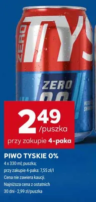 Piwo bezalkoholowe Tyskie 0% 4-pak 330ml promocja w Stokrotka