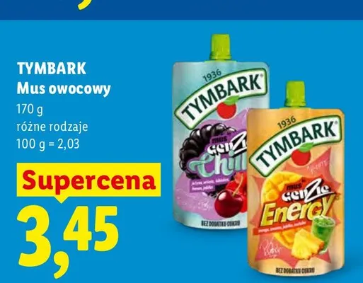 Mus owocowy Tymbark Energy promocja w Lidl