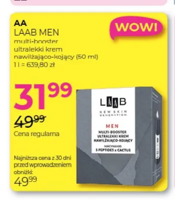 Multi-booster ultralekki krem nawilżająco-kojący LAAB Men AA promocja w Drogerie Jawa