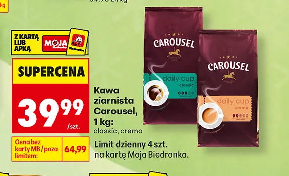 Kawa ziarnista Carousel classic promocja w Biedronka