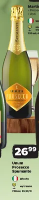 Wino musujące Unum Prosecco Spumante promocja w Netto
