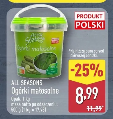 Ogórki małosolne All Seasons promocja w Aldi
