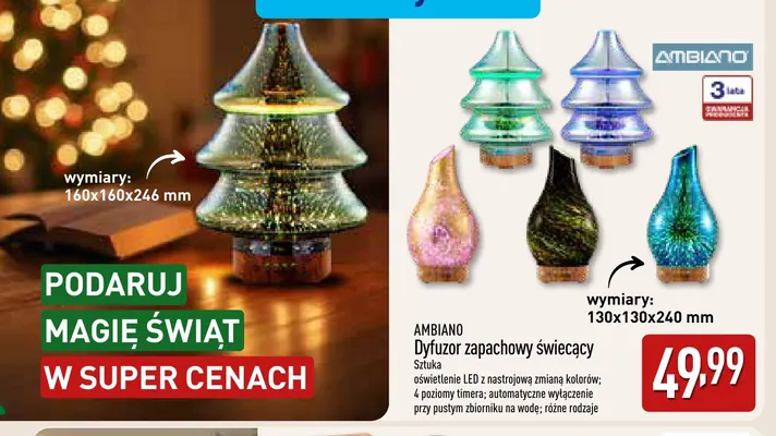 Dyfuzor zapachowy świecący Ambiano promocja w Aldi