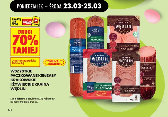 Wszystkie paczkowane kiełbasy Krakowskie i Żywieckie DRUGA -70% promocja w Biedronka