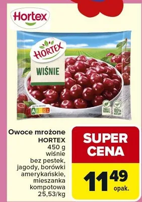 Owoce mrożone wiśnie bez pestek jagody borówka amerykańskie, maliny mieszanka kompotowa promocja w Carrefour Market