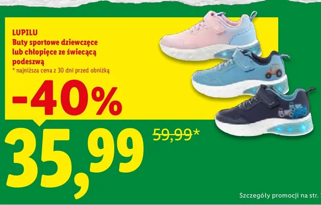 Buty sportowe dziewczęce ze świecącą podeszwą Lupilu promocja w Lidl