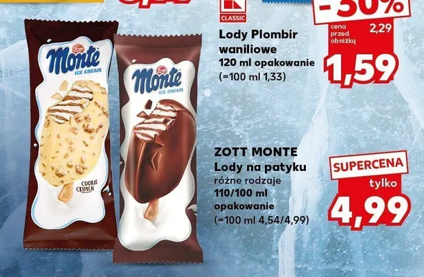 Lody na patyku Zott Monte promocja w Kaufland