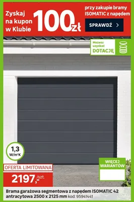 Brama garażowa segmentowa z napędem antracytowa 2500 x 2125 mm promocja w Leroy Merlin