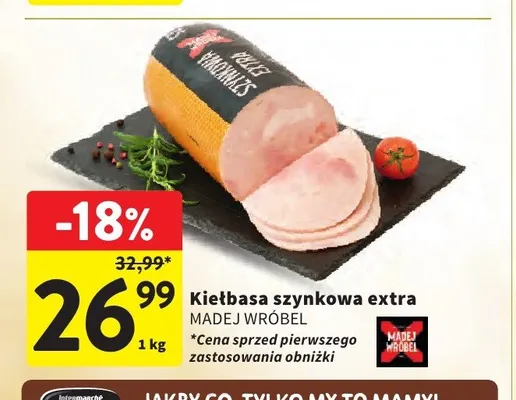 Kiełbasa szynkowa extra Madej Wróbel promocja w Intermarche