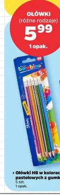Ołówki HB w kolorach pastelowych z gumką Bambino 5-pak promocja w Netto