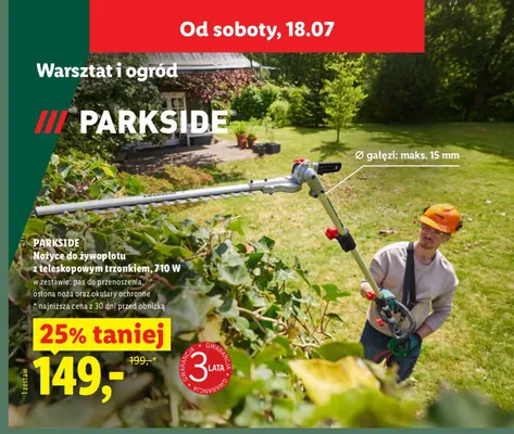 Nożyce do żywopłotu z teleskopowym trzonkiem Parkside promocja w Lidl